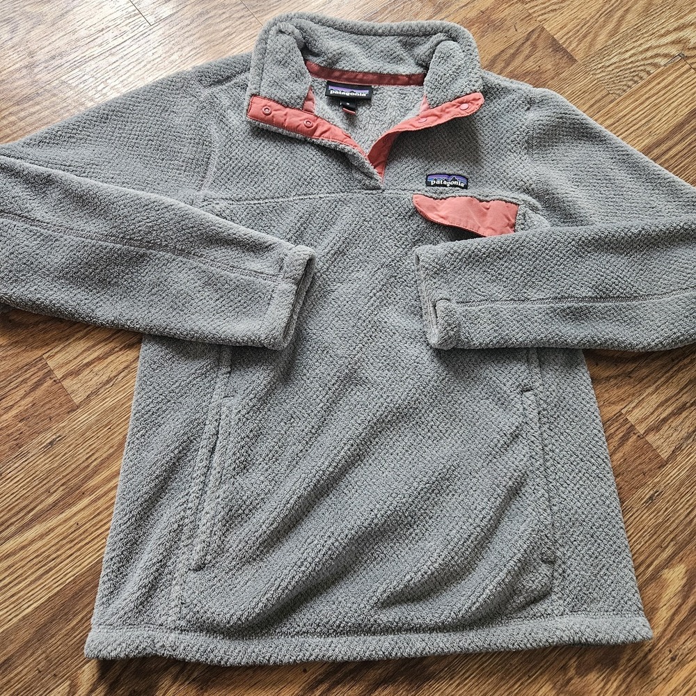 Patagonia Re-Tool Snap Fleece Pullover Jacket Gray Pink Medium Women Sweater